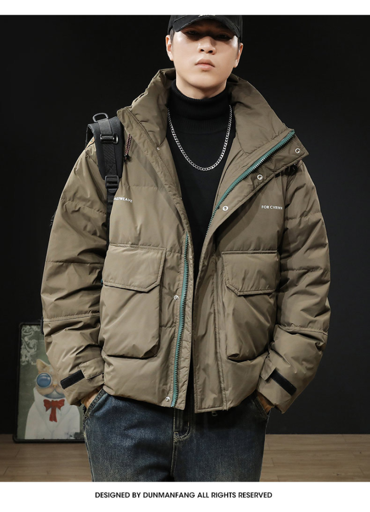 GorgeousBen Winter workwear hooded down jacket for men 2024 new item 90 white duck down thick warm jacket light and thin short clothes.