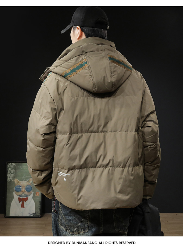 GorgeousBen Winter workwear hooded down jacket for men 2024 new item 90 white duck down thick warm jacket light and thin short clothes.