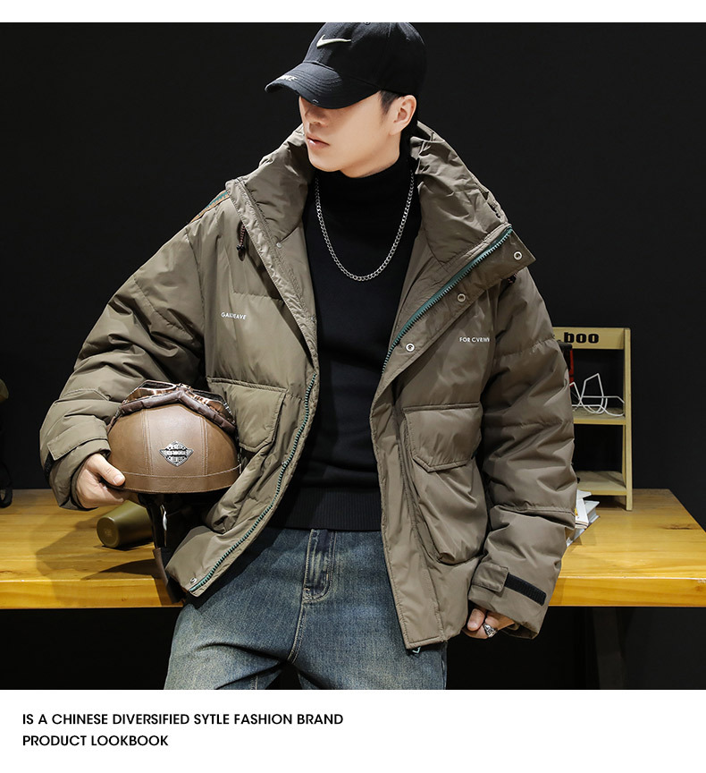 GorgeousBen Winter workwear hooded down jacket for men 2024 new item 90 white duck down thick warm jacket light and thin short clothes.