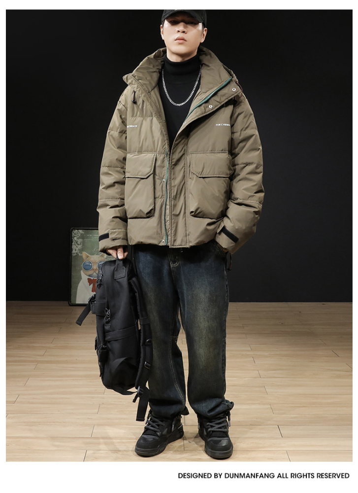 GorgeousBen Winter workwear hooded down jacket for men 2024 new item 90 white duck down thick warm jacket light and thin short clothes.