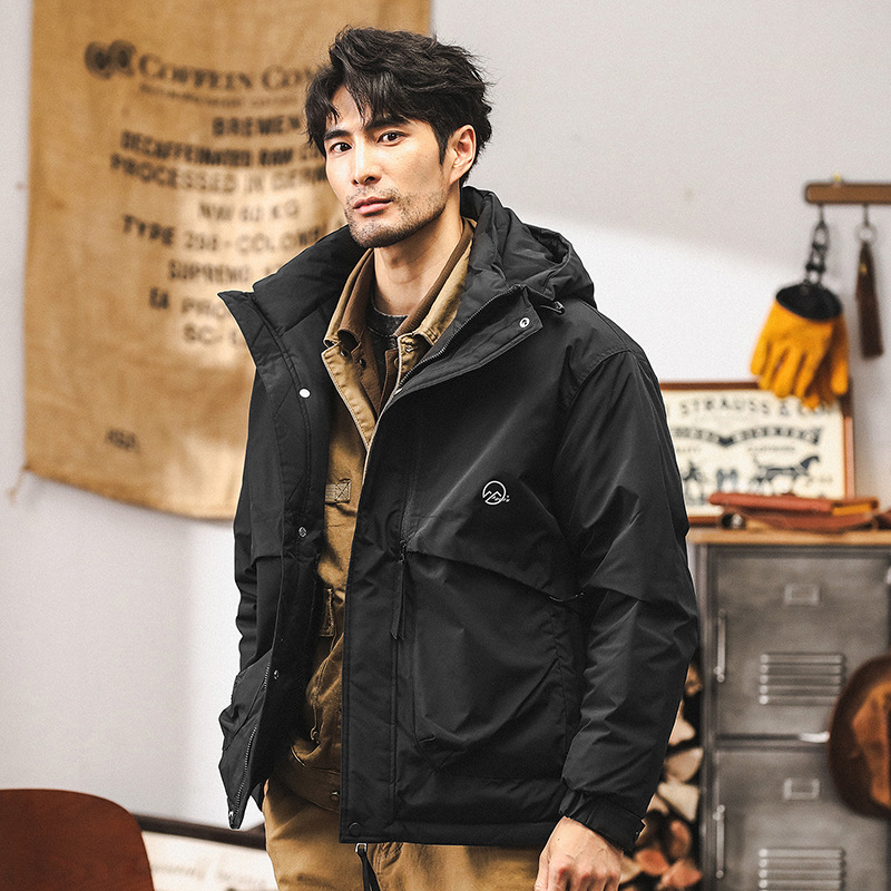 GorgeousBen 2025 Winter workwear hooded down jacket for men 2024 new item 90 white duck down thick warm jacket light and thin short clothes.