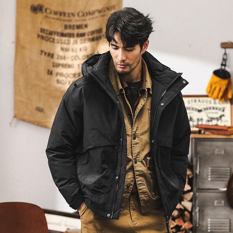 GorgeousBen 2025 Winter workwear hooded down jacket for men 2024 new item 90 white duck down thick warm jacket light and thin short clothes.