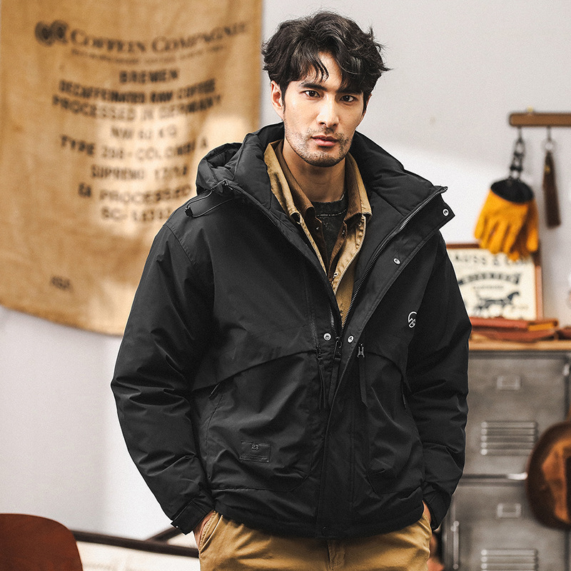 GorgeousBen 2025 Winter workwear hooded down jacket for men 2024 new item 90 white duck down thick warm jacket light and thin short clothes.