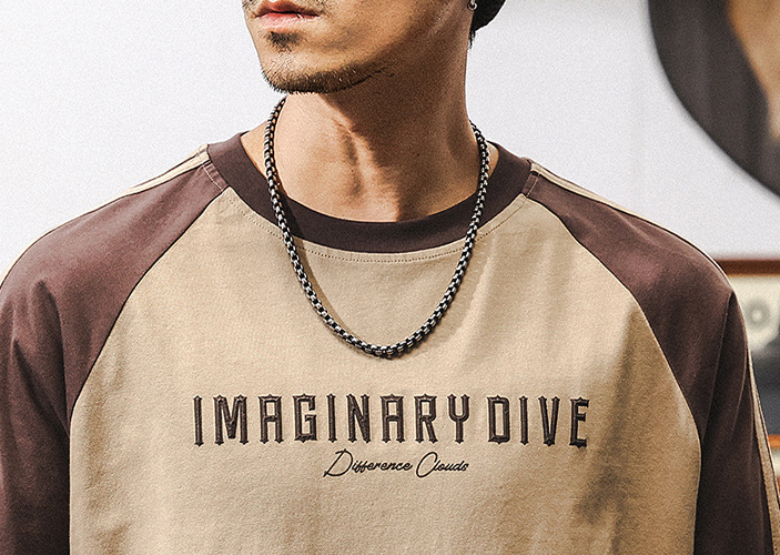 GorgeousBen  American retro spring raglan sleeve color blocked men's T-shirt men's long sleeved 2025 new loose casual top