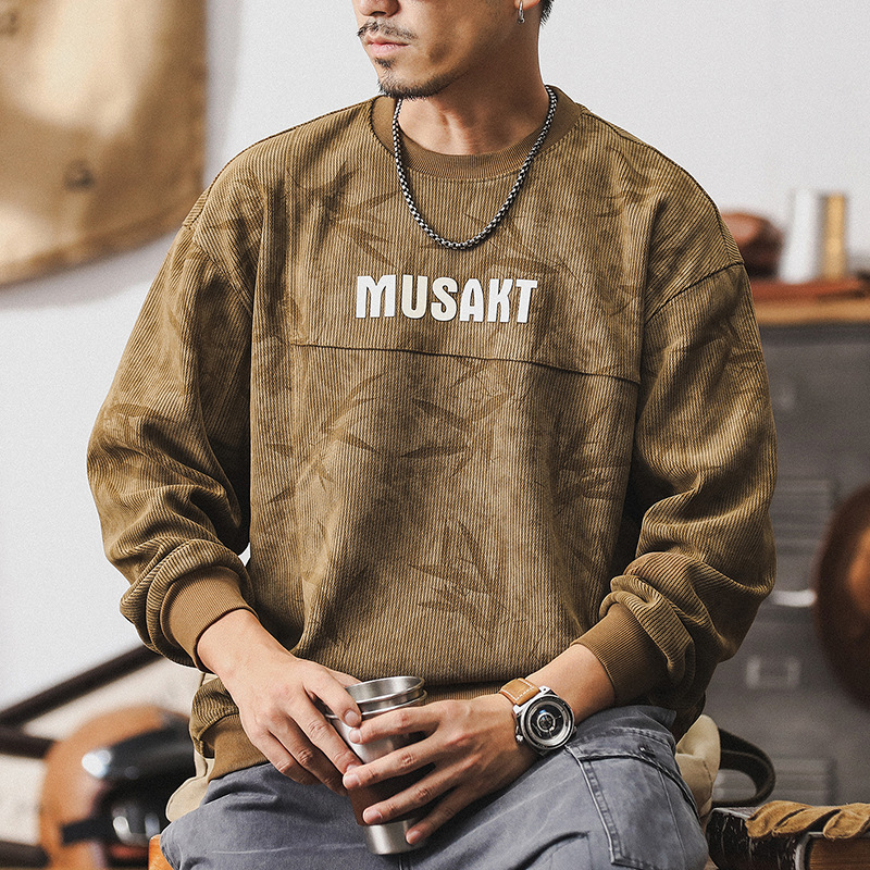 GorgeousBen American retro heavyweight hoodie men's trendy brand autumn clothes loose striped texture printed and dyed men's casual top.