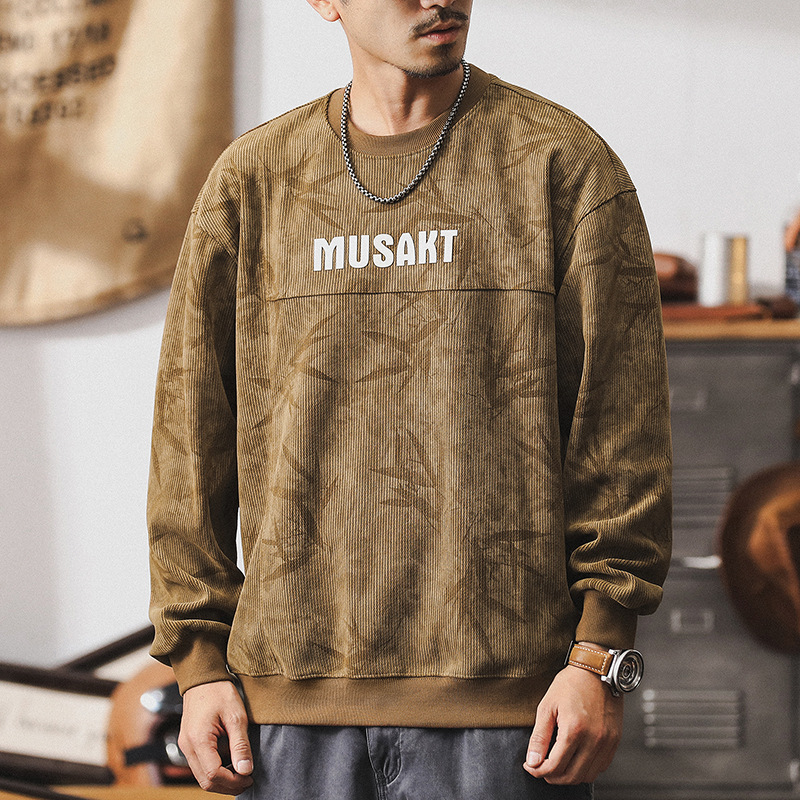 GorgeousBen American retro heavyweight hoodie men's trendy brand autumn clothes loose striped texture printed and dyed men's casual top.