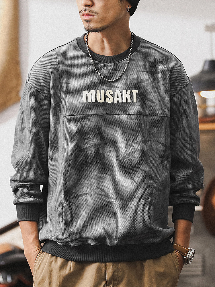 GorgeousBen American retro heavyweight hoodie men's trendy brand autumn clothes loose striped texture printed and dyed men's casual top.