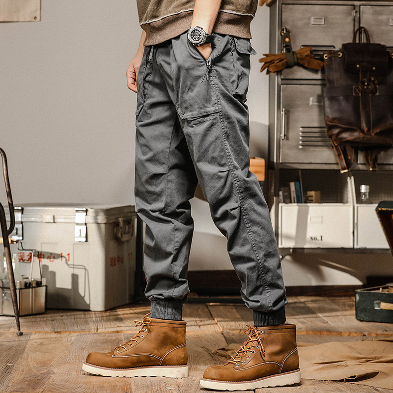 GorgeousBen  American heavyweight retro workwear pants for men, autumn fashion, zipper pocket, straight leg, leg tied, spring and autumn men's casual pants.