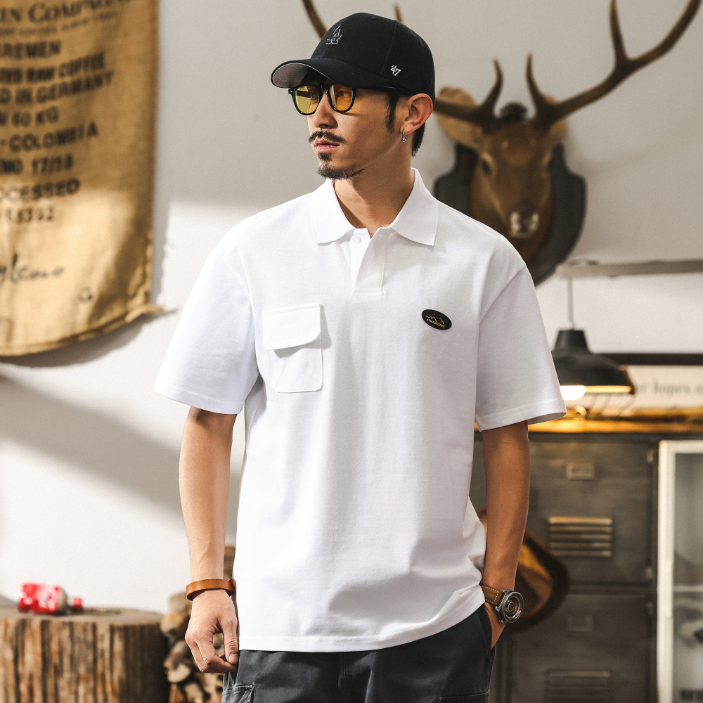 GorgeousBen American retro men's polo shirt short sleeved summer trendy brand eavyweight T-shirt men's mountain style loose top  .