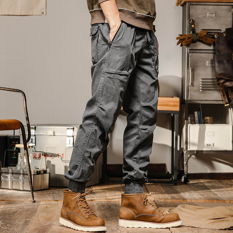 GorgeousBen  American heavyweight retro workwear pants for men, autumn fashion, zipper pocket, straight leg, leg tied, spring and autumn men's casual pants.