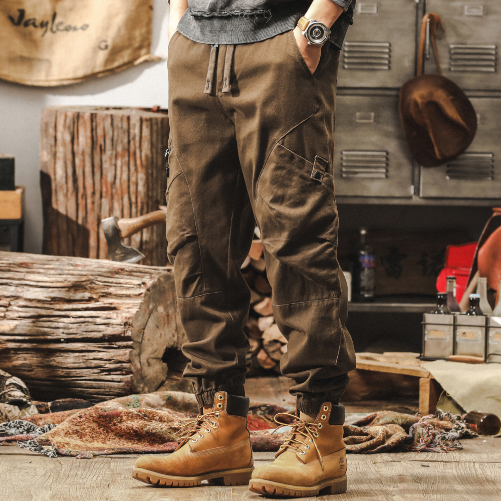 GorgeousBen Work pants men's 2025 spring new style leg binding pants American loose outdoor functional casual pants men.