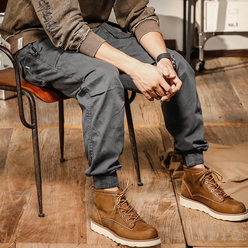 GorgeousBen  American heavyweight retro workwear pants for men, autumn fashion, zipper pocket, straight leg, leg tied, spring and autumn men's casual pants.