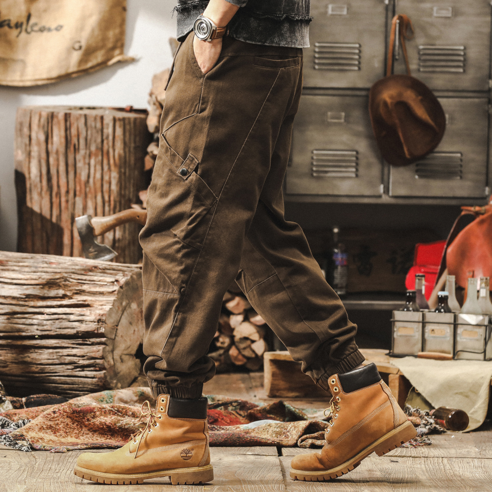 GorgeousBen Work pants men's 2025 spring new style leg binding pants American loose outdoor functional casual pants men.