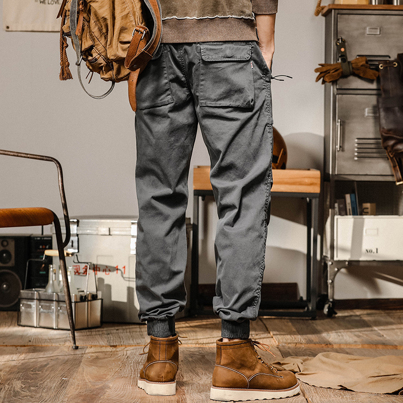 GorgeousBen  American heavyweight retro workwear pants for men, autumn fashion, zipper pocket, straight leg, leg tied, spring and autumn men's casual pants.