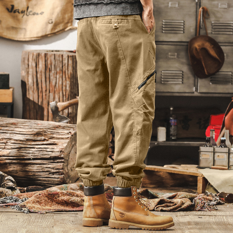 GorgeousBen Work pants men's 2025 spring new style leg binding pants American loose outdoor functional casual pants men.