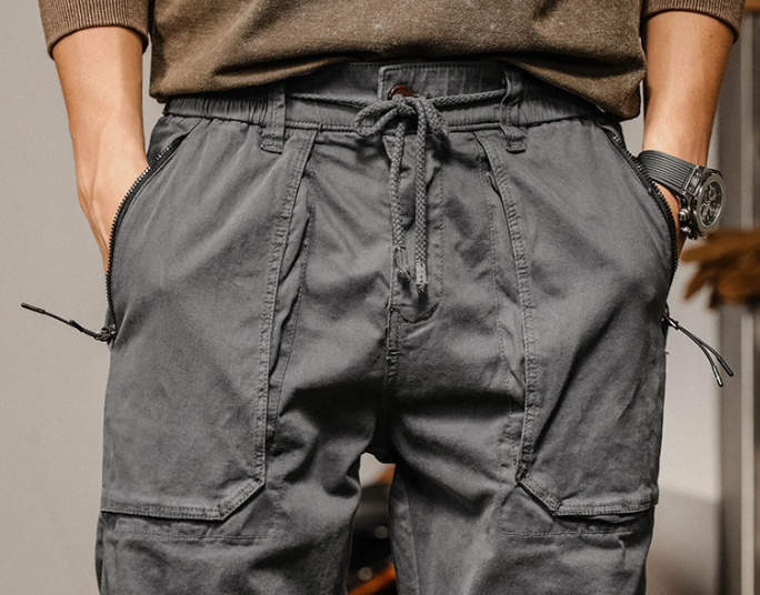 GorgeousBen  American heavyweight retro workwear pants for men, autumn fashion, zipper pocket, straight leg, leg tied, spring and autumn men's casual pants.