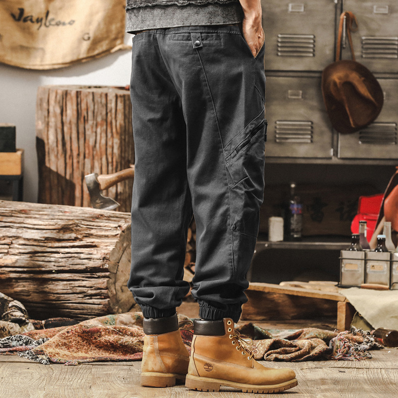 GorgeousBen Work pants men's 2025 spring new style leg binding pants American loose outdoor functional casual pants men.