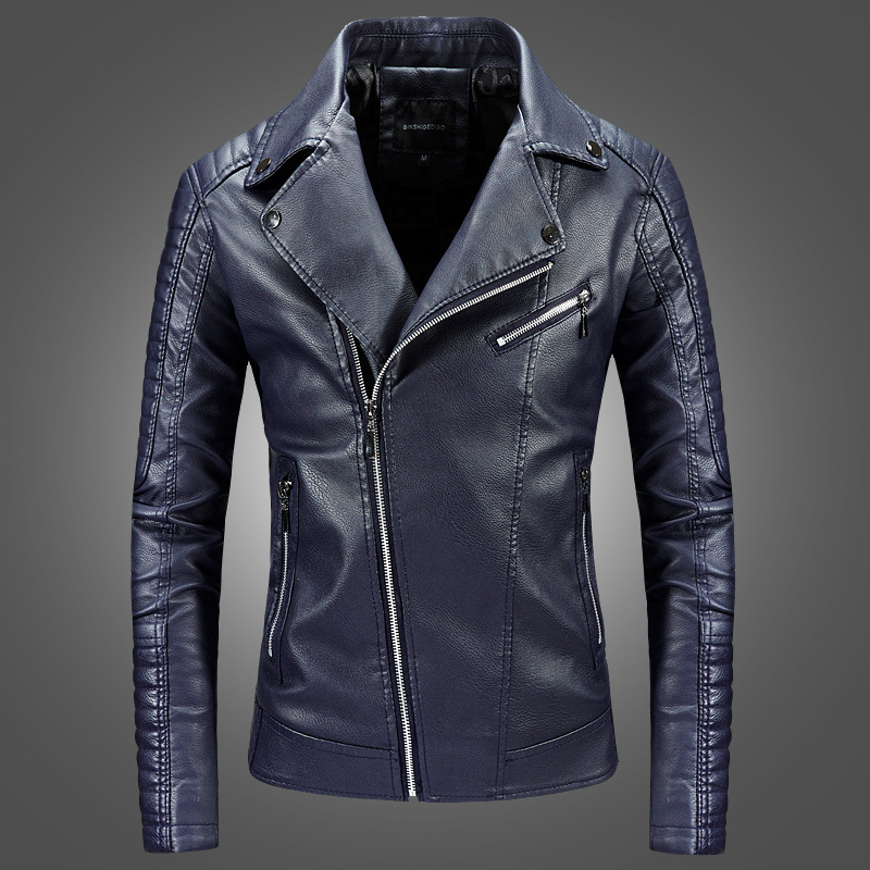 GorgeousBen  New men's leather jacket Korean version youth motorcycle PU leather lapel leather jacket jacket casual men's wear.