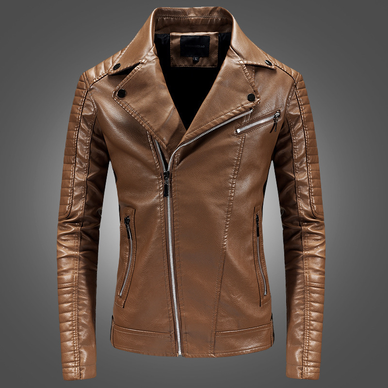 GorgeousBen  New men's leather jacket Korean version youth motorcycle PU leather lapel leather jacket jacket casual men's wear.