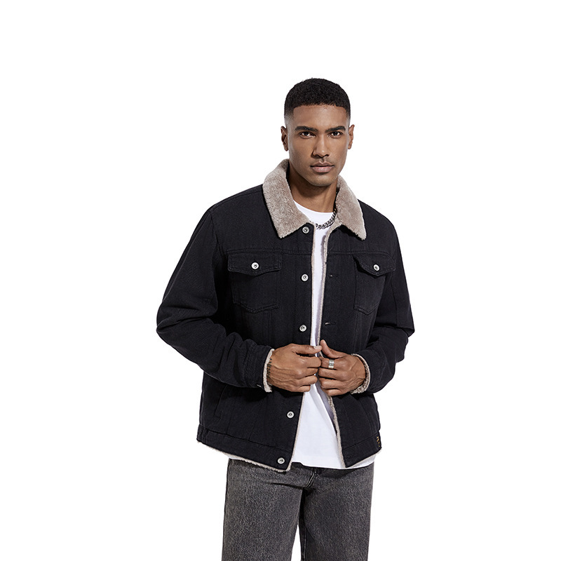 GorgeousBen  Men's denim jacket autumn and winter jacket with plush casual foreign trade men's clothing European and American fashion trend,