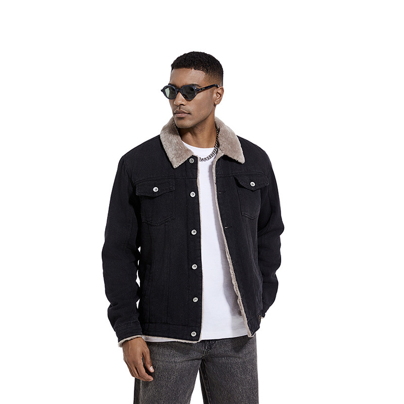 GorgeousBen  Men's denim jacket autumn and winter jacket with plush casual foreign trade men's clothing European and American fashion trend,