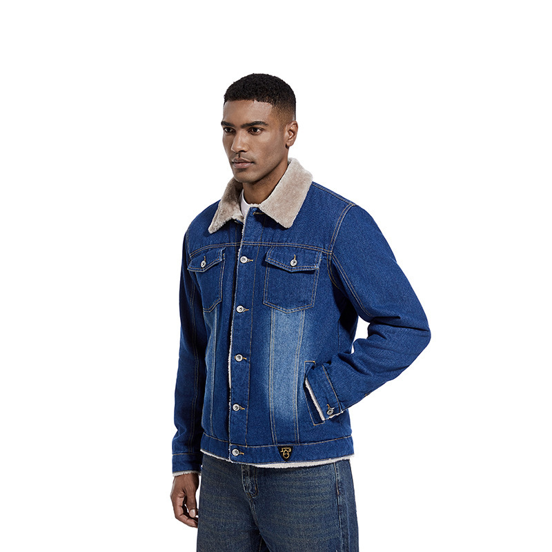 GorgeousBen  Men's denim jacket autumn and winter jacket with plush casual foreign trade men's clothing European and American fashion trend,