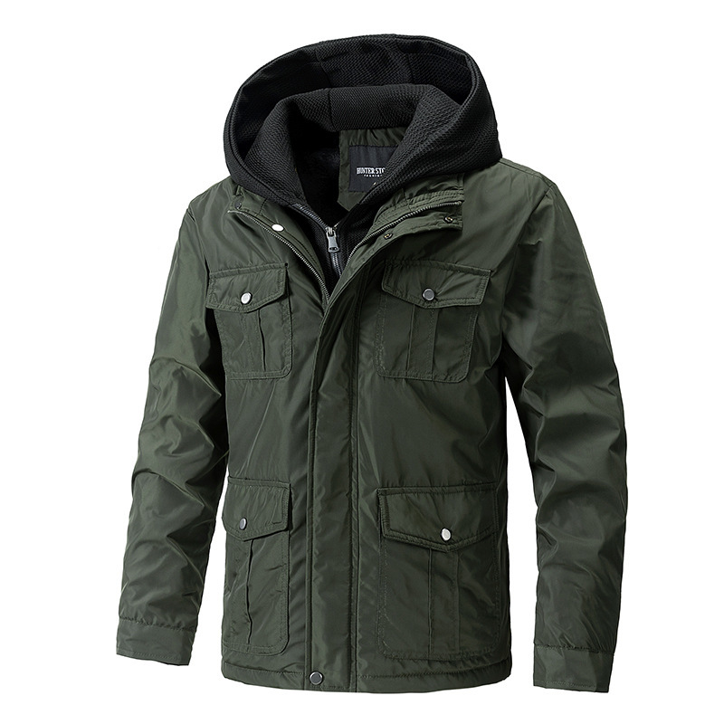 GorgeousBen Men's winter hooded detachable inner liner workwear jacket men's retro outdoor American tough guy trendy men's clothing.