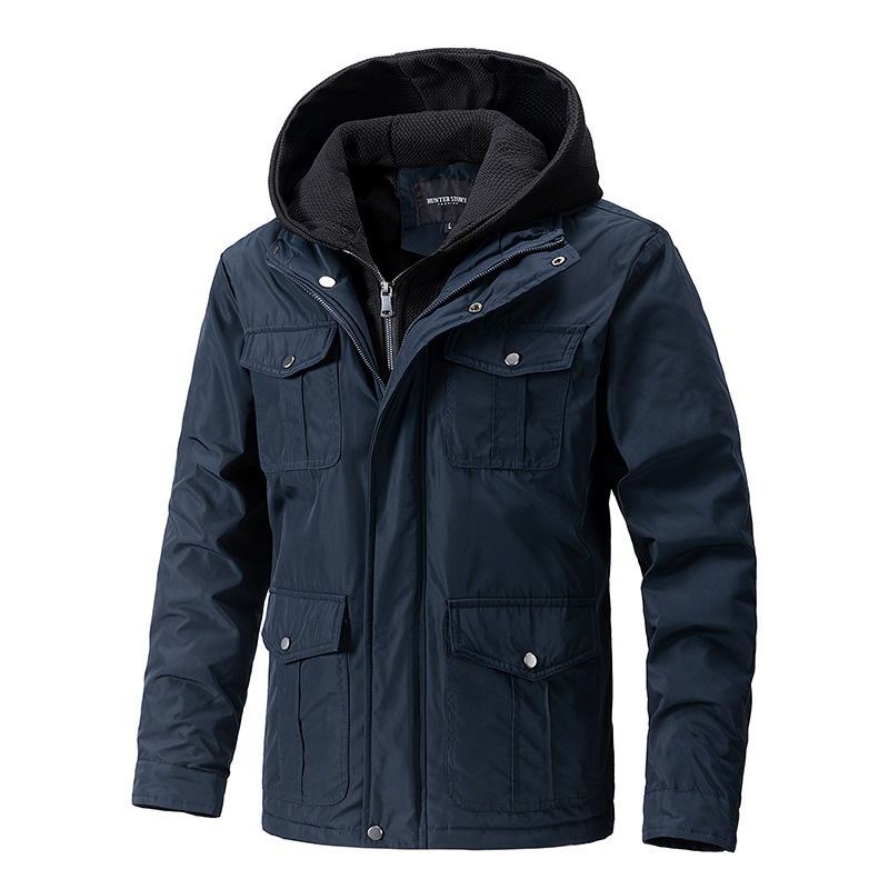 GorgeousBen Men's winter hooded detachable inner liner workwear jacket men's retro outdoor American tough guy trendy men's clothing.