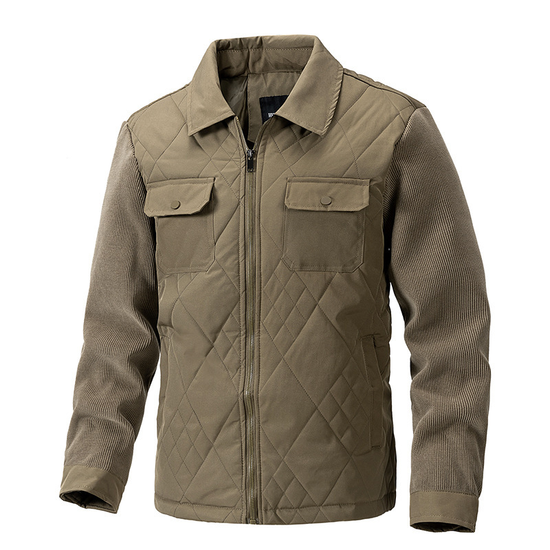 GorgeousBen New autumn and winter diamond grid plus plus size trendy jacket for men, knitted sleeves with cotton jacket, men's casual business jacket.