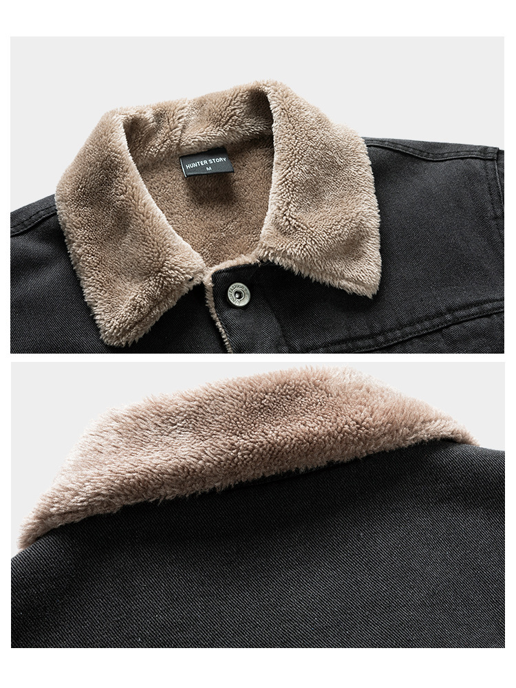 GorgeousBen  Men's denim jacket autumn and winter jacket with plush casual foreign trade men's clothing European and American fashion trend,