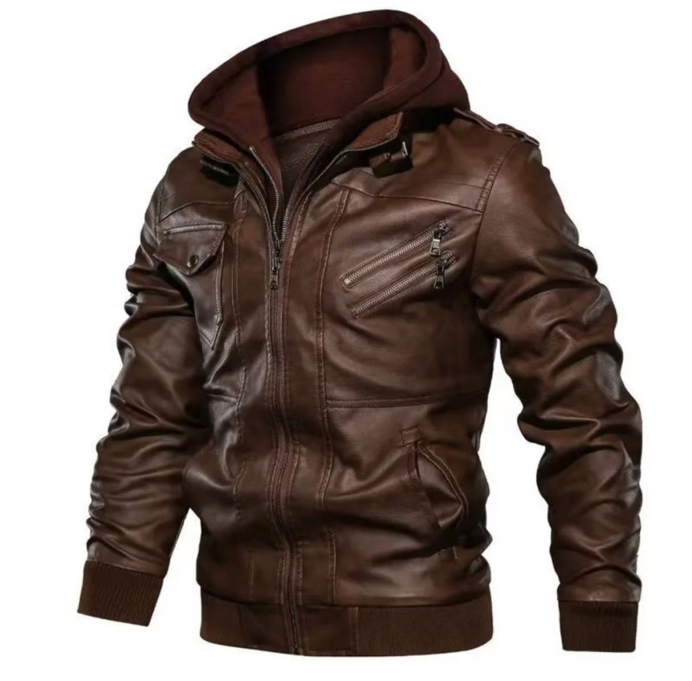 GorgeousBen 2025 Leather jacket men's slim zipper jacket autumn men's leather jacket black casual trend.
