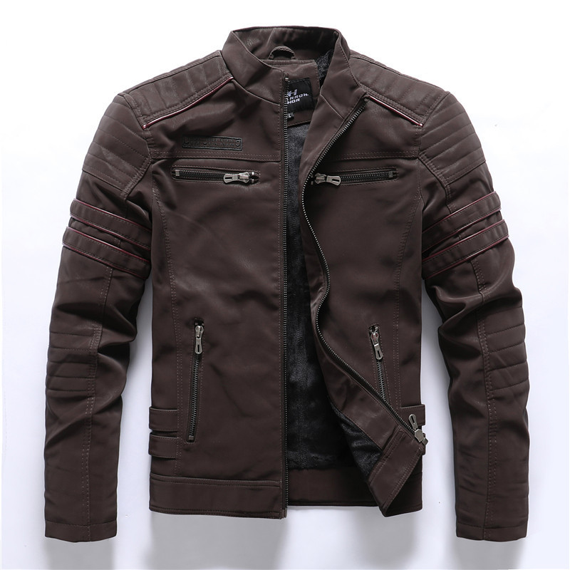 GorgeousBen New Men's Leather Jacket Fashion Trendy Men's Embroidered Velvet PU Wash and Velvet Explosive Leather Jacket Jacket.