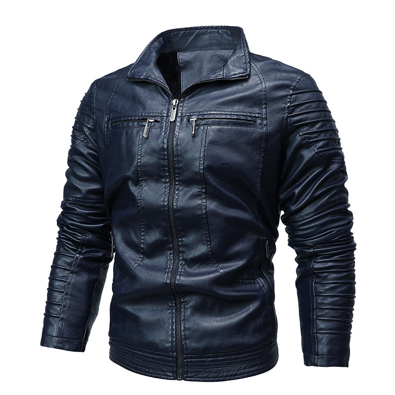GorgeousBen  New European style men's motorcycle leather jacket for foreign trade, men's autumn and winter velvet leather jacket, men's stand up collar jacket.