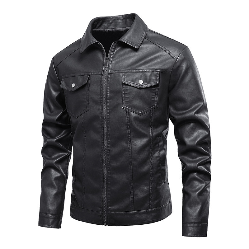 GorgeousBen  Men's motorcycle PU leather jacket men's coat spring and autumn fashion lapel casual leather jacket men.