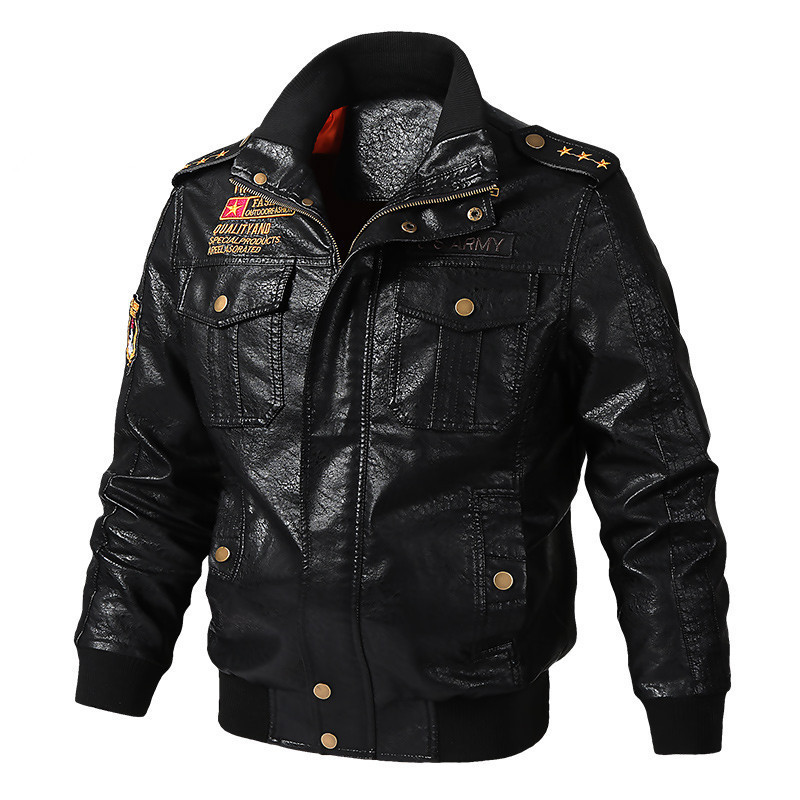 GorgeousBen  Spring and Autumn New Standing Collar Men's Motorcycle Leather Jacket Washed PU Leather Jacket Coat Trendy Foreign Trade Hot Item.