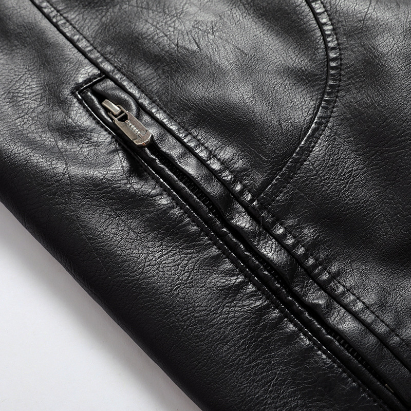 GorgeousBen  New European style men's motorcycle leather jacket for foreign trade, men's autumn and winter velvet leather jacket, men's stand up collar jacket.