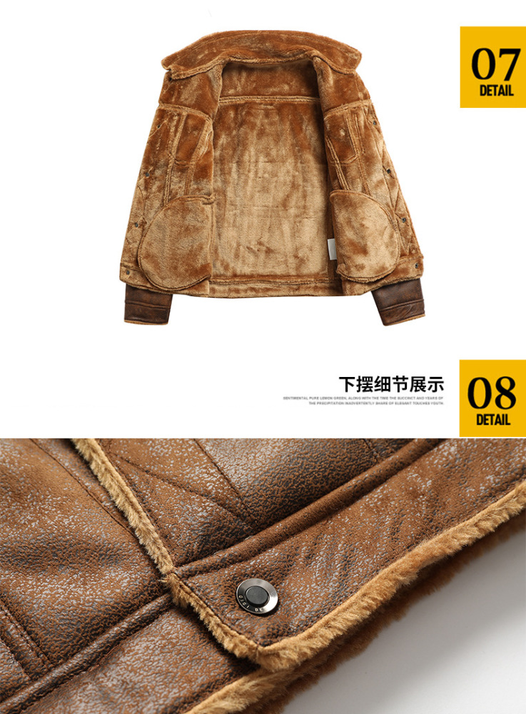 Gorgeous Men's leather jacket with fur and fur in one, winter plush thick leather jacket, foreign trade Amazon AliExpress leather jacket.