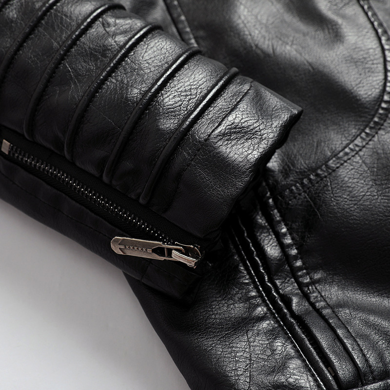 GorgeousBen  New European style men's motorcycle leather jacket for foreign trade, men's autumn and winter velvet leather jacket, men's stand up collar jacket.