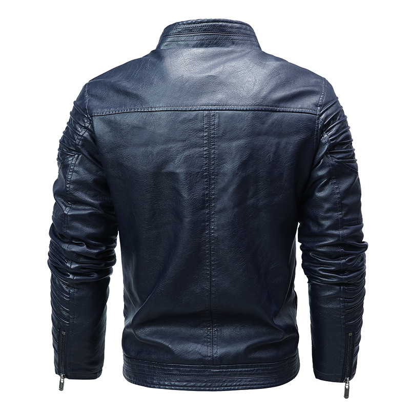 GorgeousBen  New European style men's motorcycle leather jacket for foreign trade, men's autumn and winter velvet leather jacket, men's stand up collar jacket.