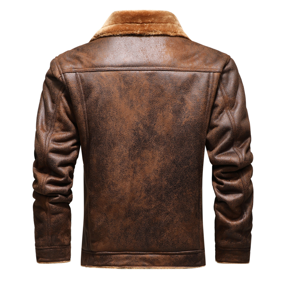 Gorgeous Men's leather jacket with fur and fur in one, winter plush thick leather jacket, foreign trade Amazon AliExpress leather jacket.