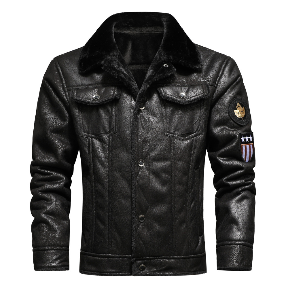Gorgeous Men's leather jacket with fur and fur in one, winter plush thick leather jacket, foreign trade Amazon AliExpress leather jacket.