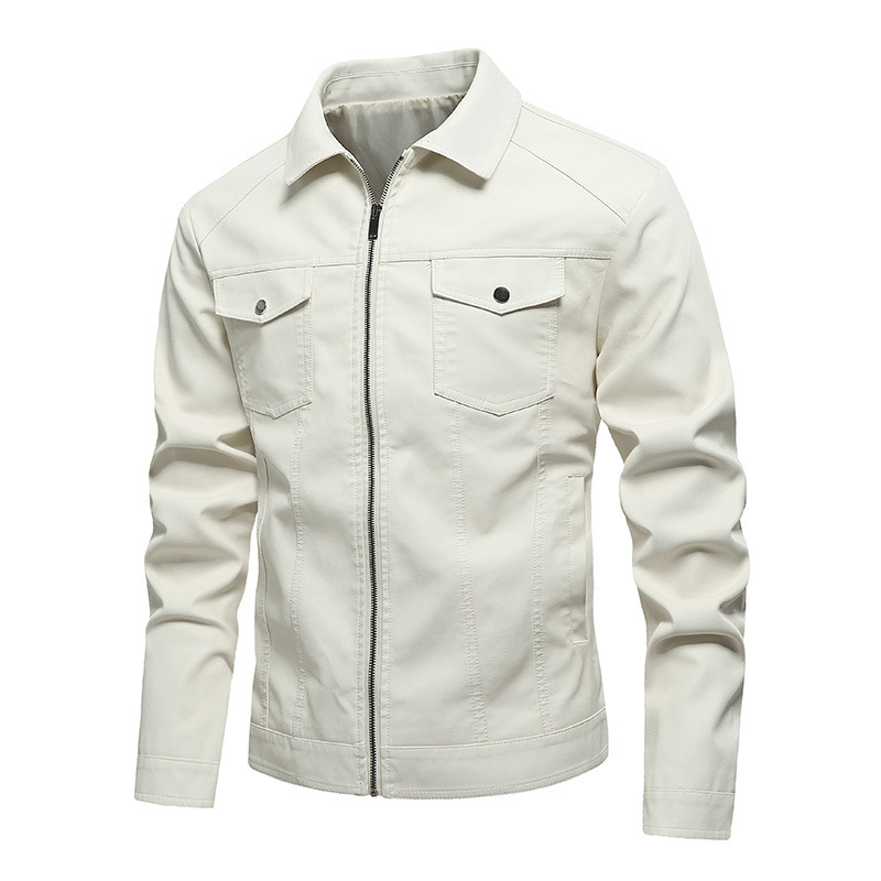 GorgeousBen  Men's motorcycle PU leather jacket men's coat spring and autumn fashion lapel casual leather jacket men.