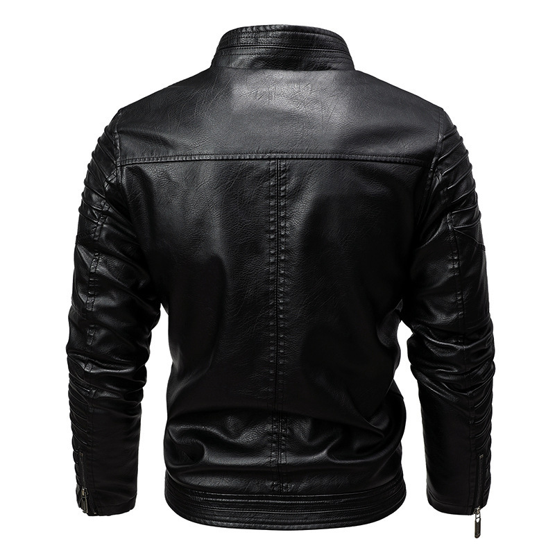 GorgeousBen  New European style men's motorcycle leather jacket for foreign trade, men's autumn and winter velvet leather jacket, men's stand up collar jacket.
