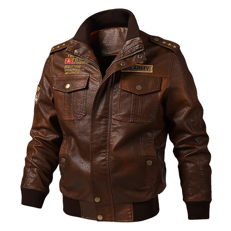 GorgeousBen  Spring and Autumn New Standing Collar Men's Motorcycle Leather Jacket Washed PU Leather Jacket Coat Trendy Foreign Trade Hot Item.