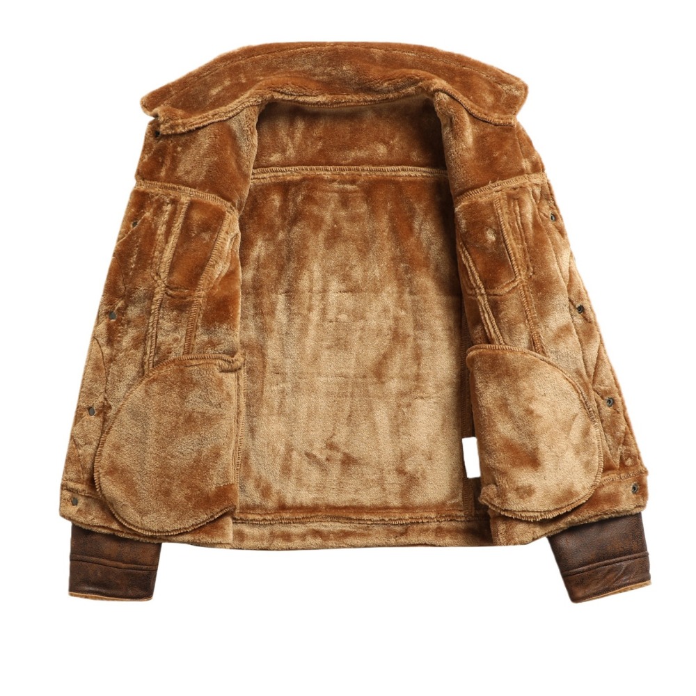 Gorgeous Men's leather jacket with fur and fur in one, winter plush thick leather jacket, foreign trade Amazon AliExpress leather jacket.