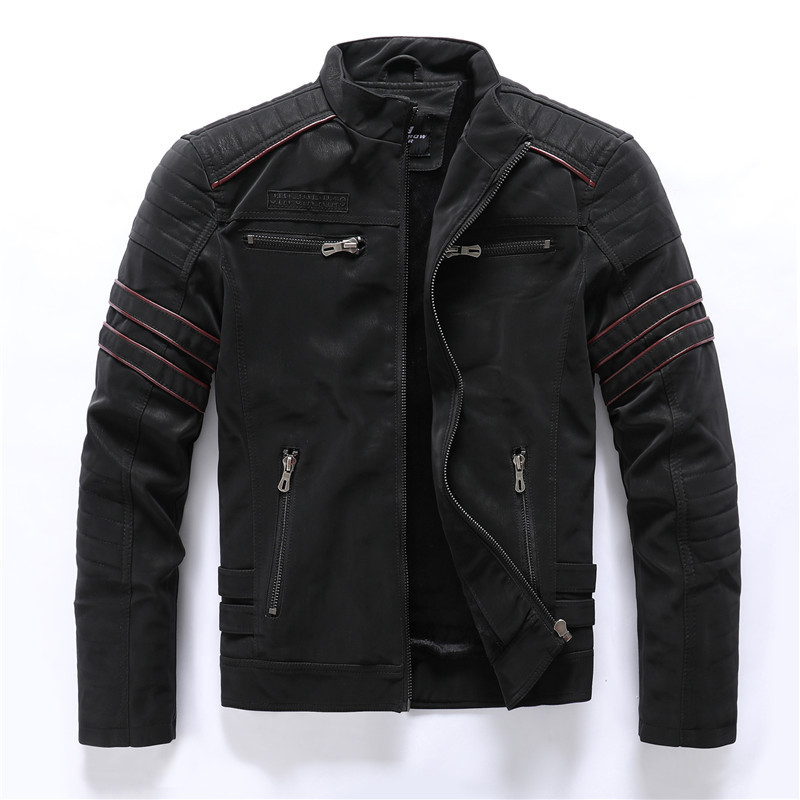 GorgeousBen New Men's Leather Jacket Fashion Trendy Men's Embroidered Velvet PU Wash and Velvet Explosive Leather Jacket Jacket.