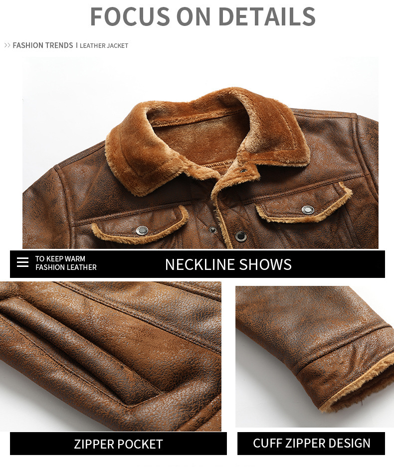Gorgeous Men's leather jacket with fur and fur in one, winter plush thick leather jacket, foreign trade Amazon AliExpress leather jacket.