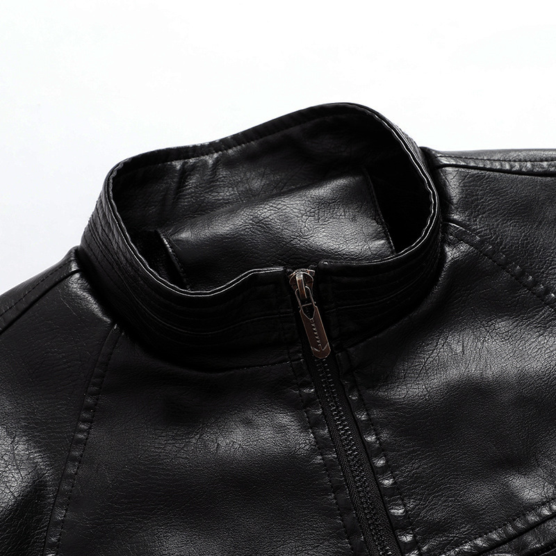 GorgeousBen  New European style men's motorcycle leather jacket for foreign trade, men's autumn and winter velvet leather jacket, men's stand up collar jacket.