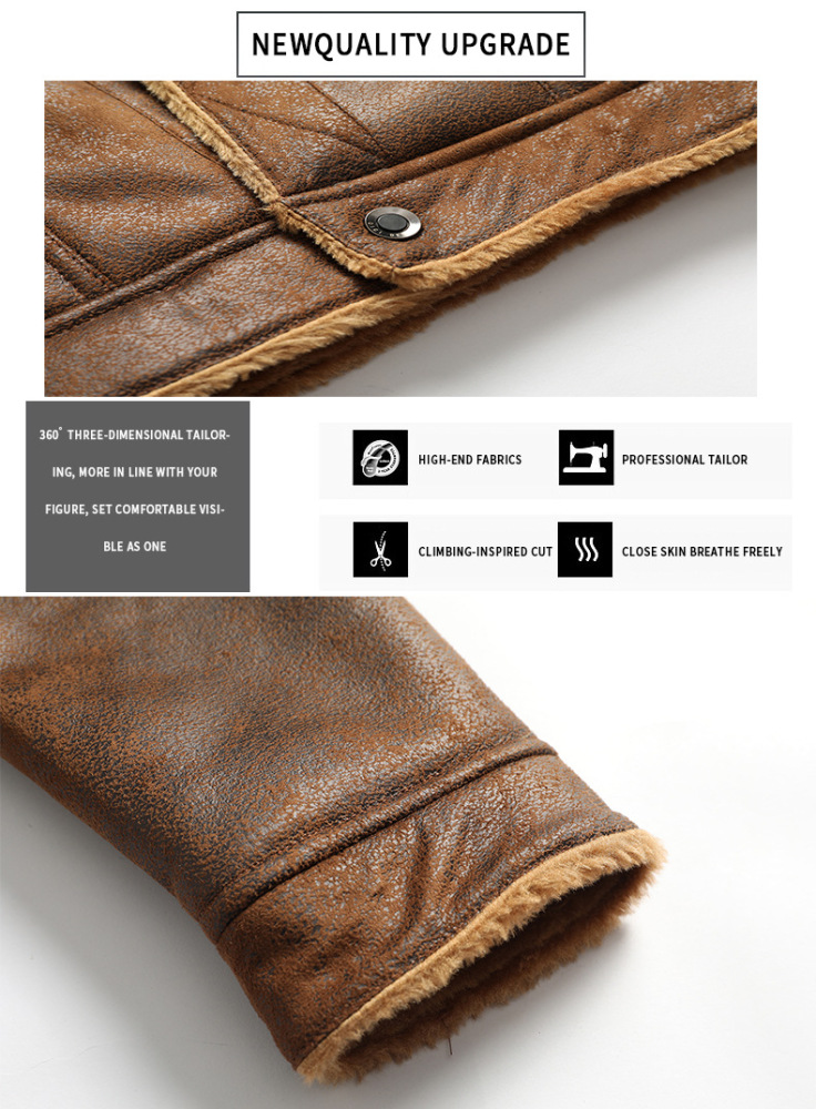 Gorgeous Men's leather jacket with fur and fur in one, winter plush thick leather jacket, foreign trade Amazon AliExpress leather jacket.
