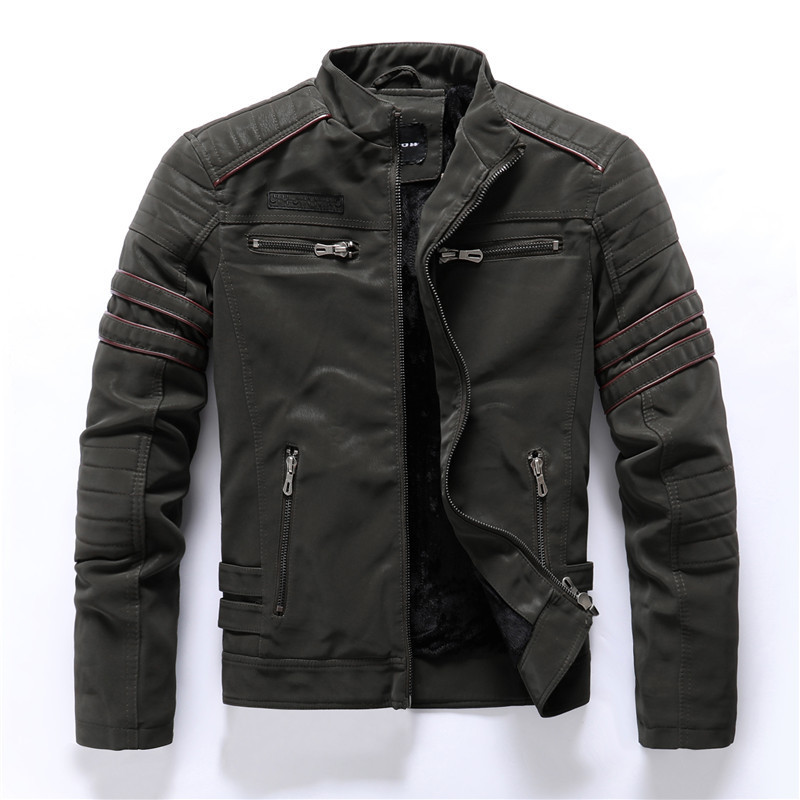 GorgeousBen New Men's Leather Jacket Fashion Trendy Men's Embroidered Velvet PU Wash and Velvet Explosive Leather Jacket Jacket.
